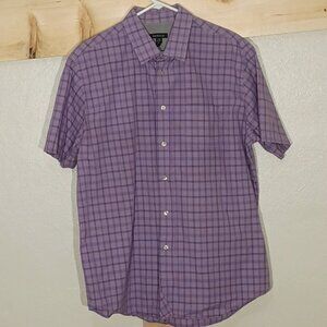 Men's Van Heusen Button Down Short Sleeve Shirt, Purple, Size L